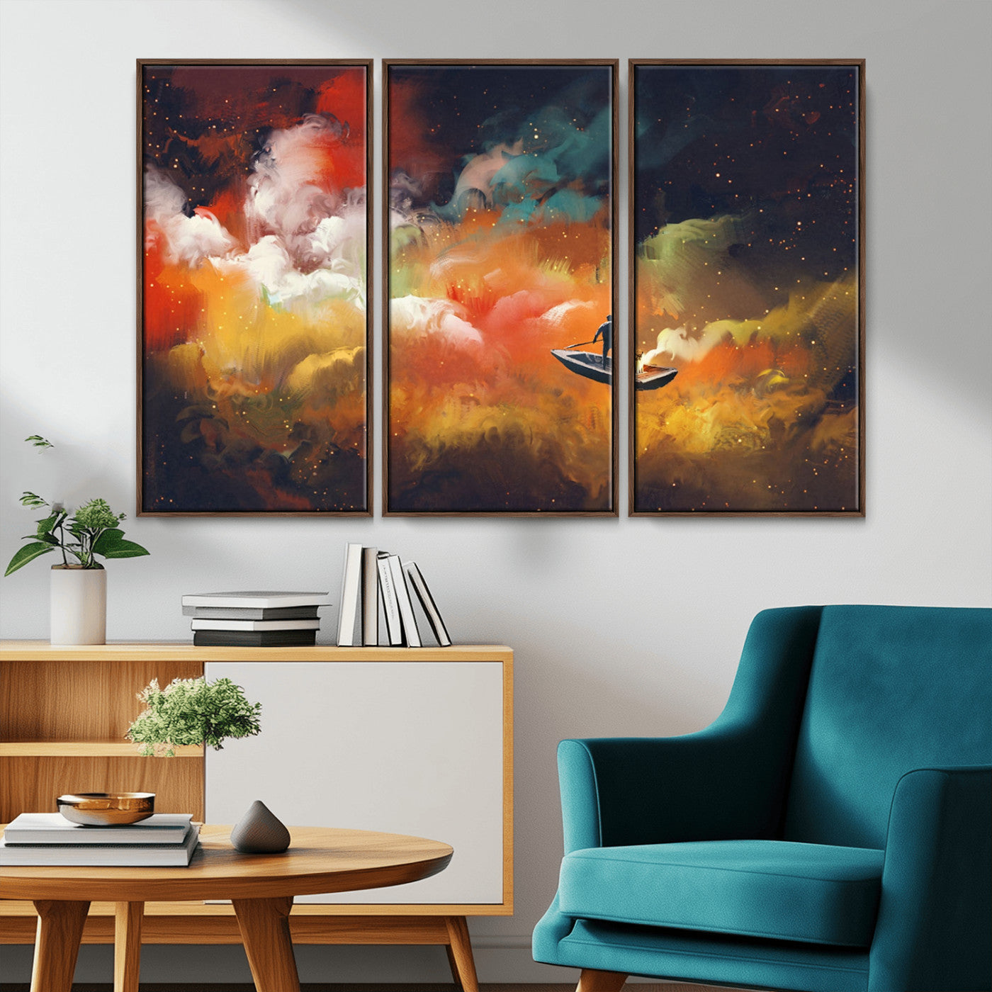 MGV-FC-48X32-3P - Surreal Space Adventure Canvas Wall Art – Dreamlike Abstract Galaxy Print – Framed and Ready to Hang for Living Room or Bedroom Decor