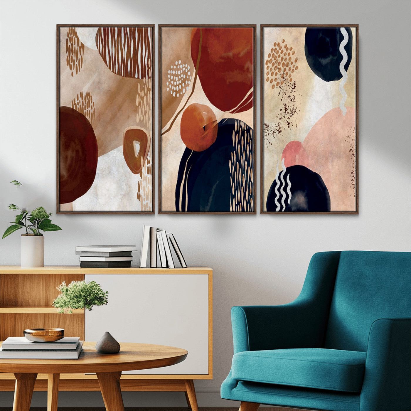 MGV-FC-48X32-3P - Boho Wall Art Canvas Print Set Mid-Century Prints Bohemian Wall Artwork Prints Boho Neutral