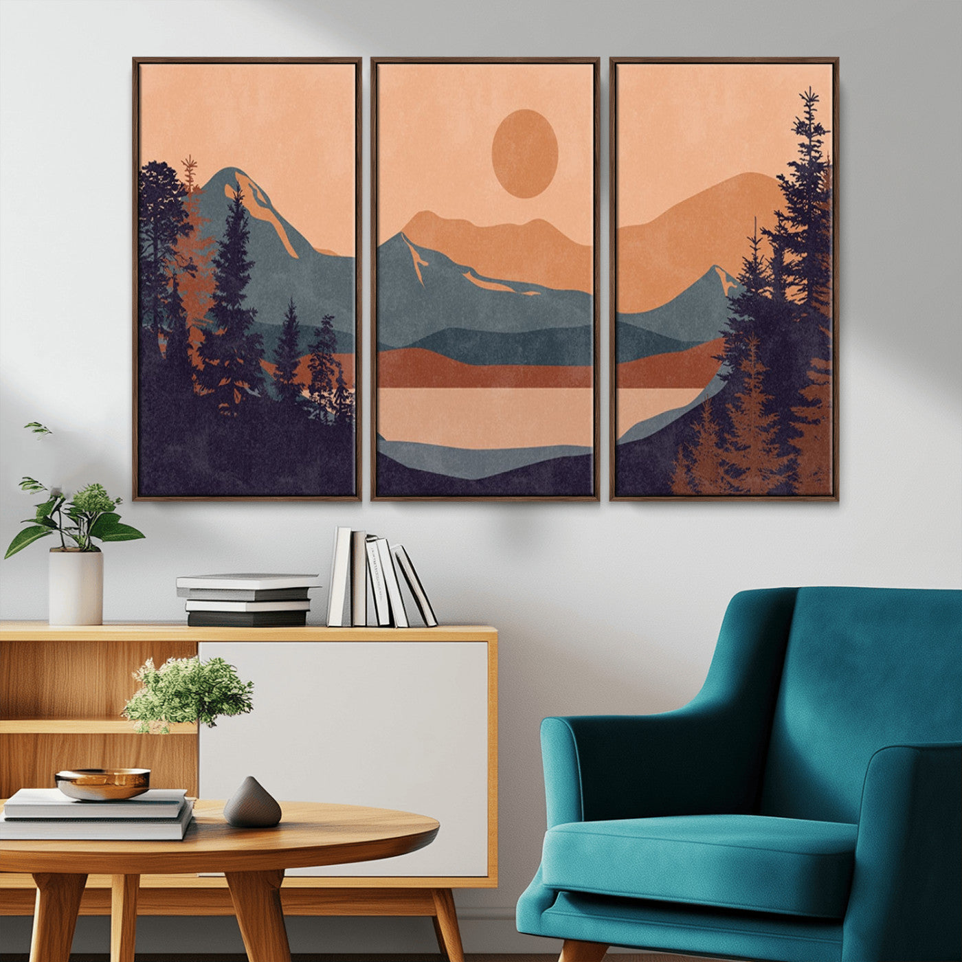 MGV-FC-48X32-3P - Modern Boho Sunset Canvas Print, Mountain Landscape Triptych – Giclée Canvas Art Print for Living