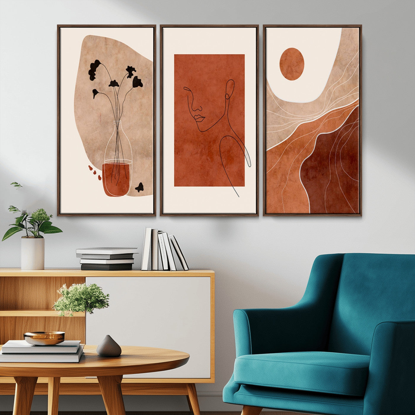 MGV-FC-48X32-3P - Boho Sunset Mountain Canvas Print, Modern Boho Sunset Mountain Landscape Triptych – Giclée Canvas