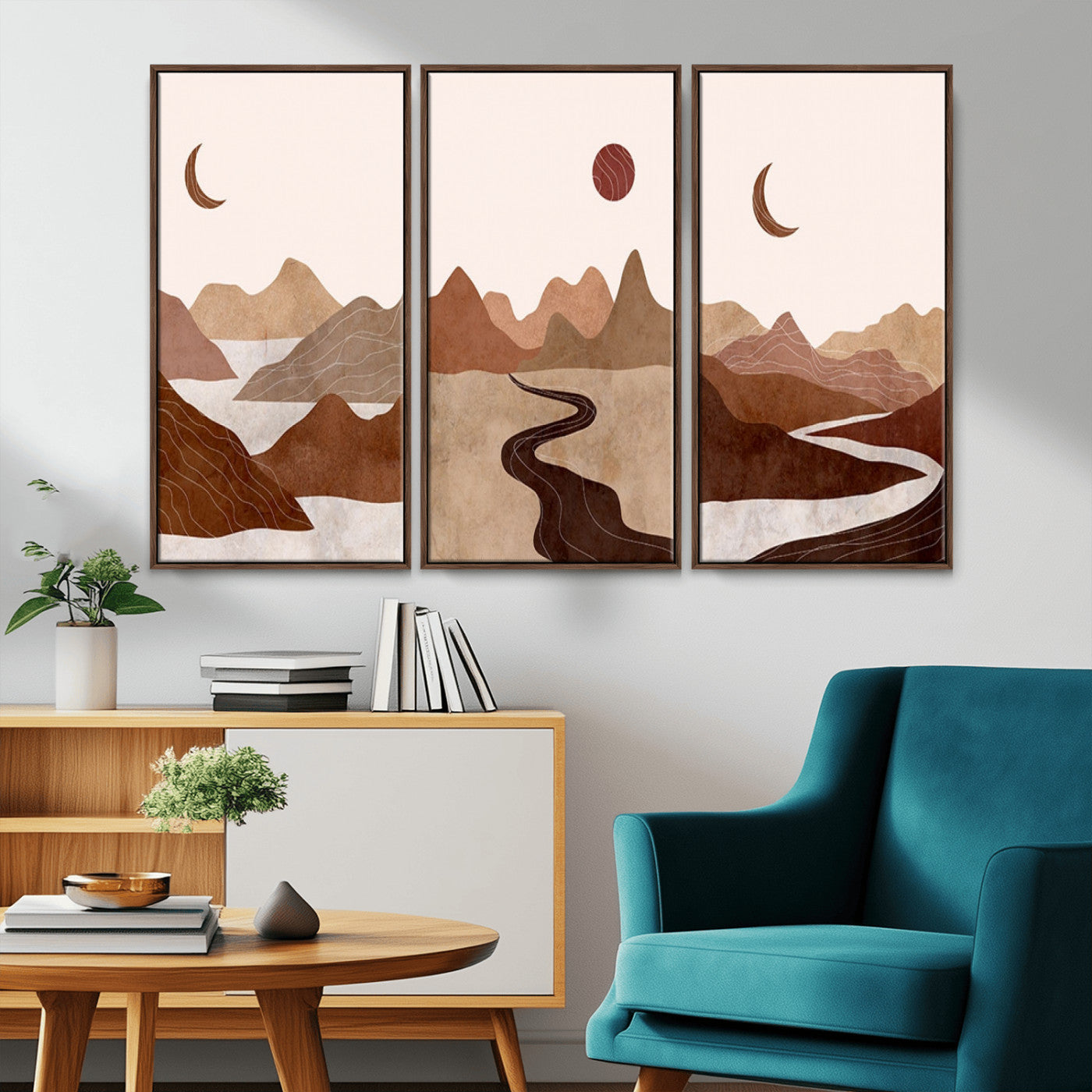 MGV-FC-48X32-3P - Boho Wall Art Canvas Print Set Mid-Century Prints Bohemian Wall Artwork Prints Boho Neutral