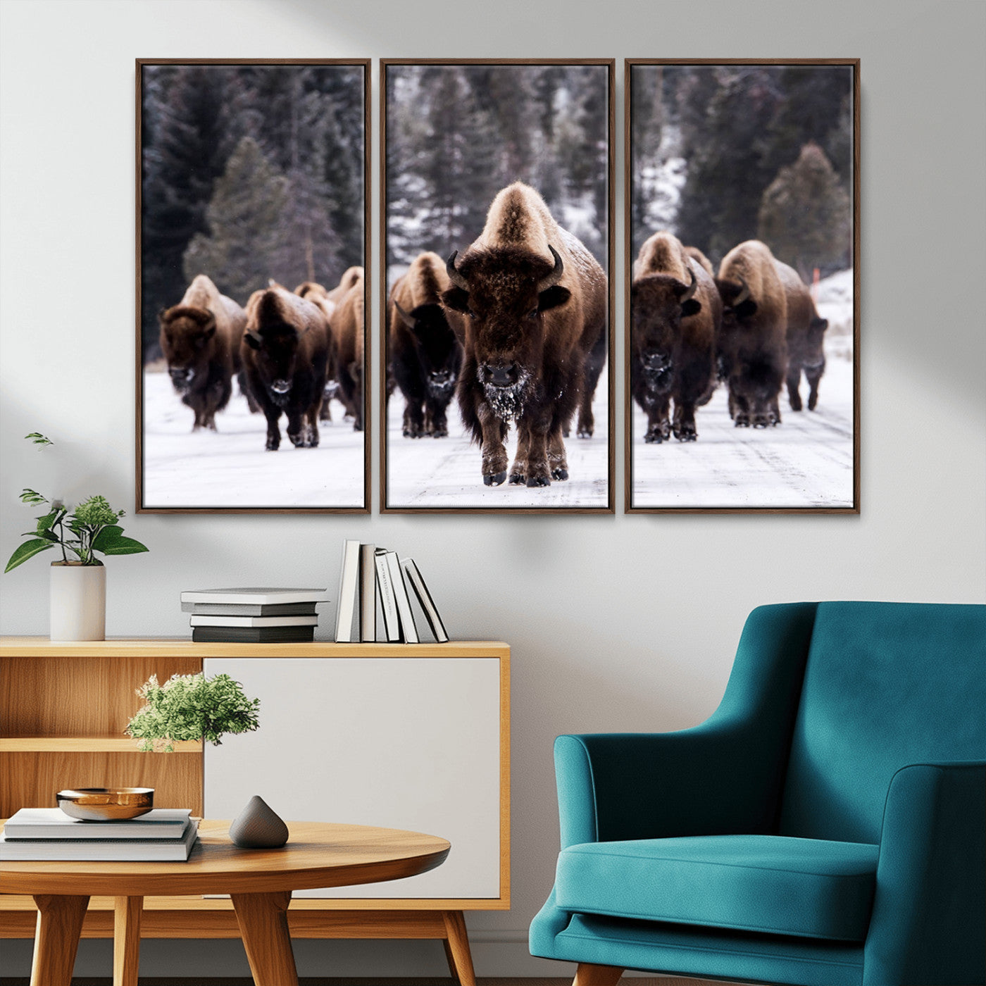MGV-FC-48X32-3P - Bison Wall Art Canvas Print- Bison Herd Canvas Wall Art – Majestic Wildlife Photography – Framed and Ready to Hang Nature-Inspired Art - Buffalo Wall Art Print