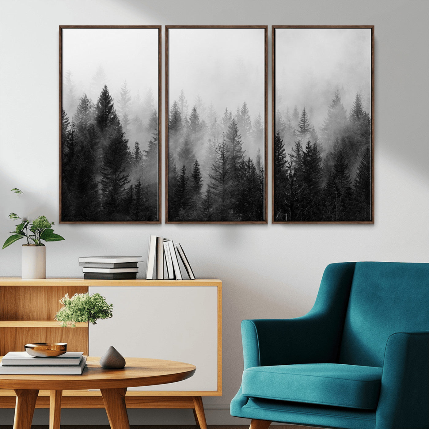 MGV-FC-48X32-3P - Fogy Forest Canvas Wall Art Print - Mountain Wall Art with Pine Trees and Misty Forest Canvas Print