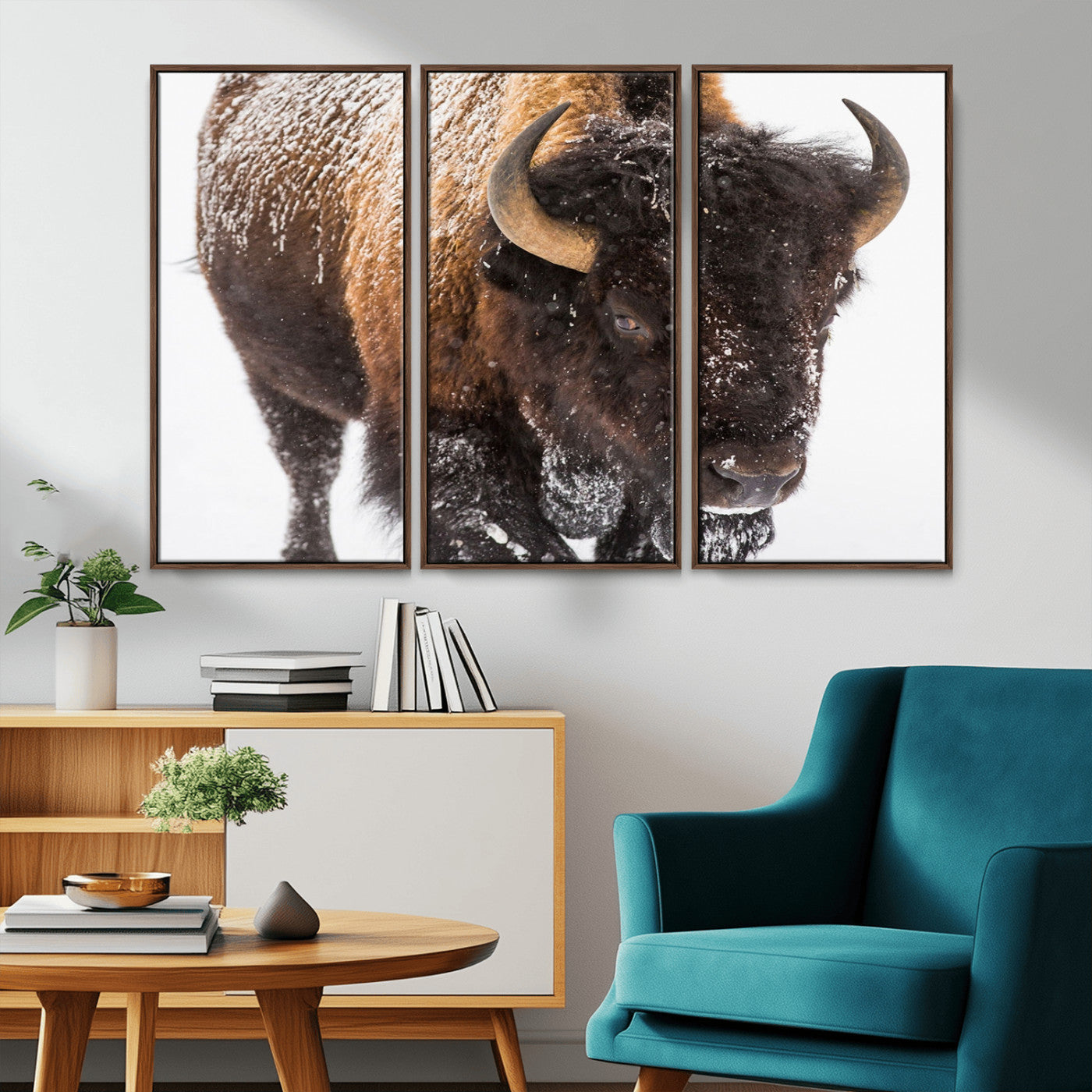 MGV-FC-48X32-3P - Bison Wall Art Canvas Print For Farmhouse, Wild Animal Wall Art