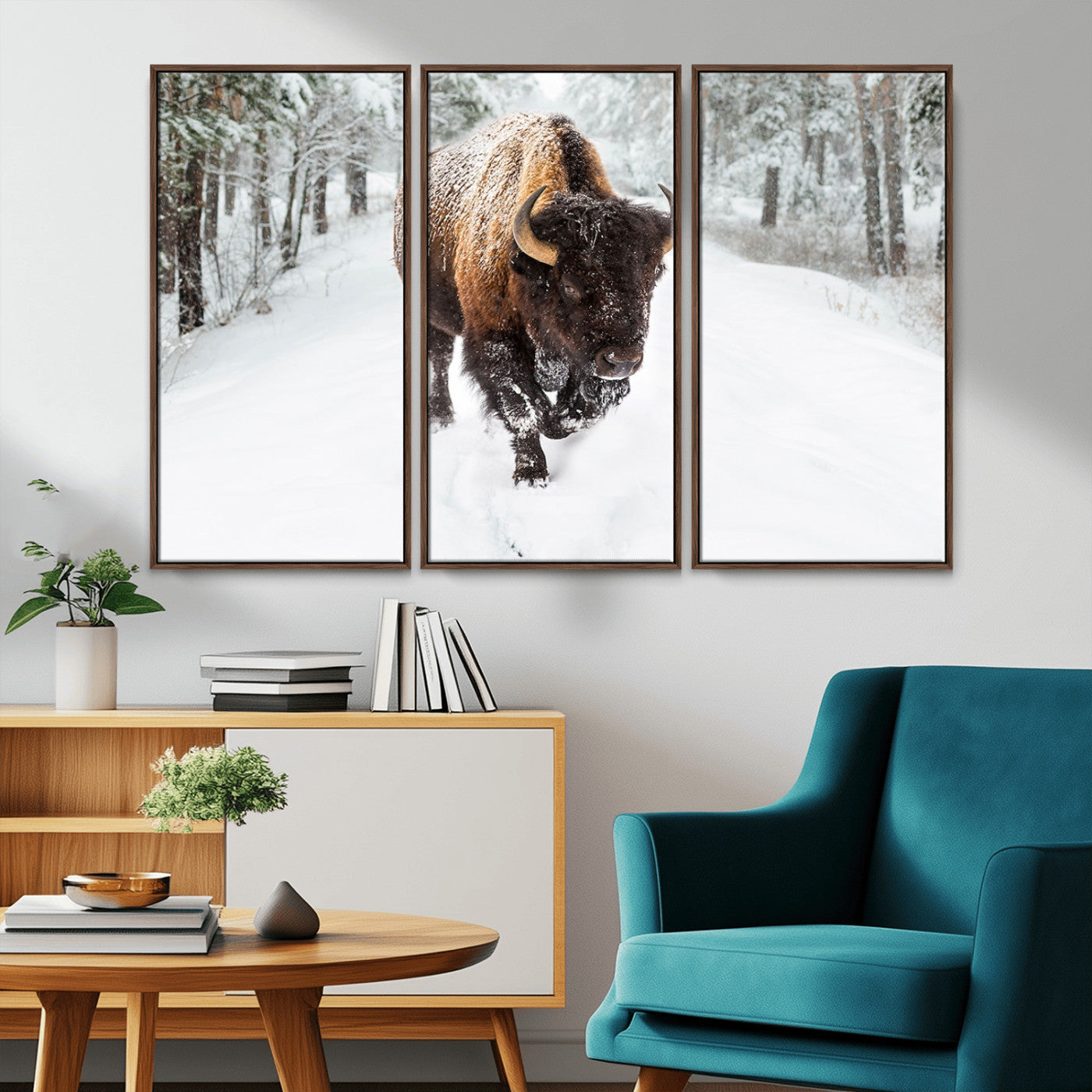 MGV-FC-48X32-3P - Bison Wall Art Canvas Print For Farmhouse, Animal Canvas Print, Wild Animal Wall Art
