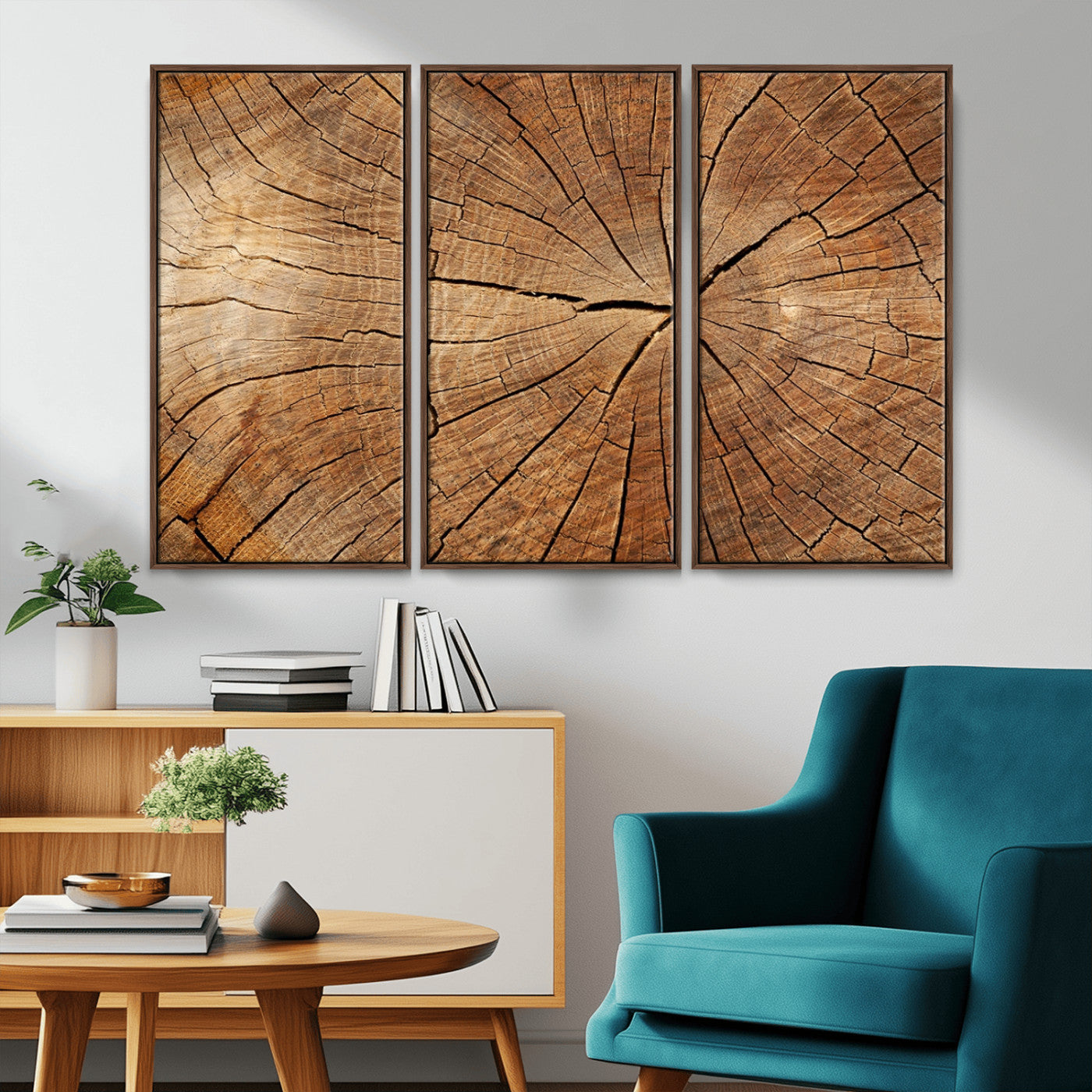 MGV-FC-48X32-3P - Tree Ring Canvas Art, Rustic Wood Grain Wall Art, Tree Slice Decor for Modern Homes, Giclee Multi-Panel Print, Tree Ring Wall Art Set