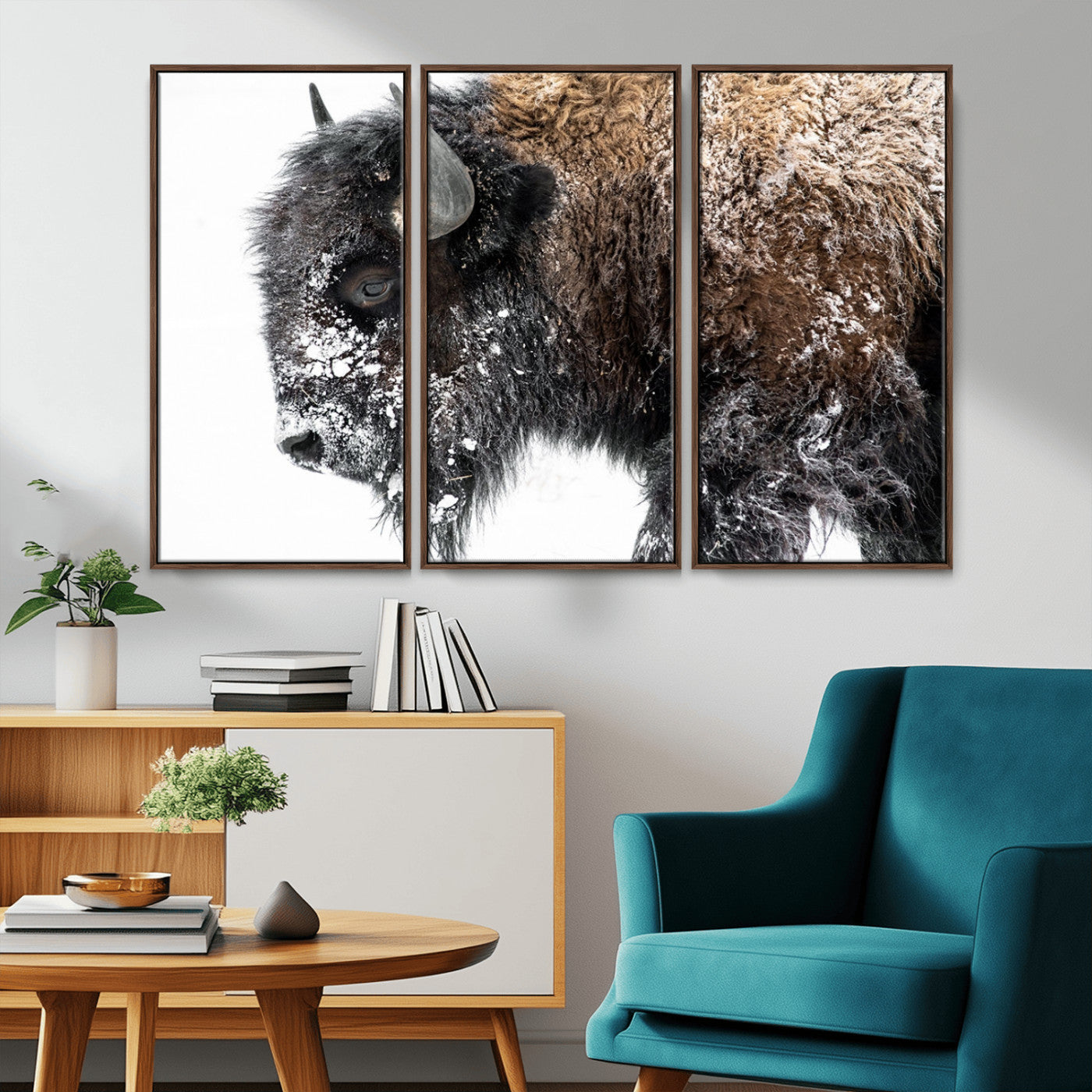 MGV-FC-48X32-3P - American Bison Wall Art Print | Buffalo Canvas Wall Art |  Framed and Ready to Hang Bison Print for Living Room or Office