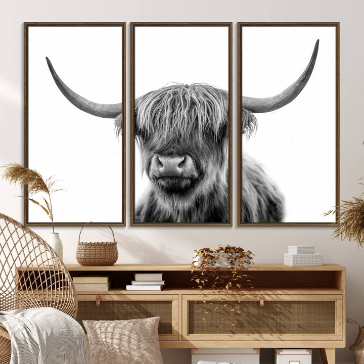 The Grayscale Scottish Highland Cow canvas is a museum-quality piece perfect for your dining room. Enjoy free shipping on this stunning artwork!.