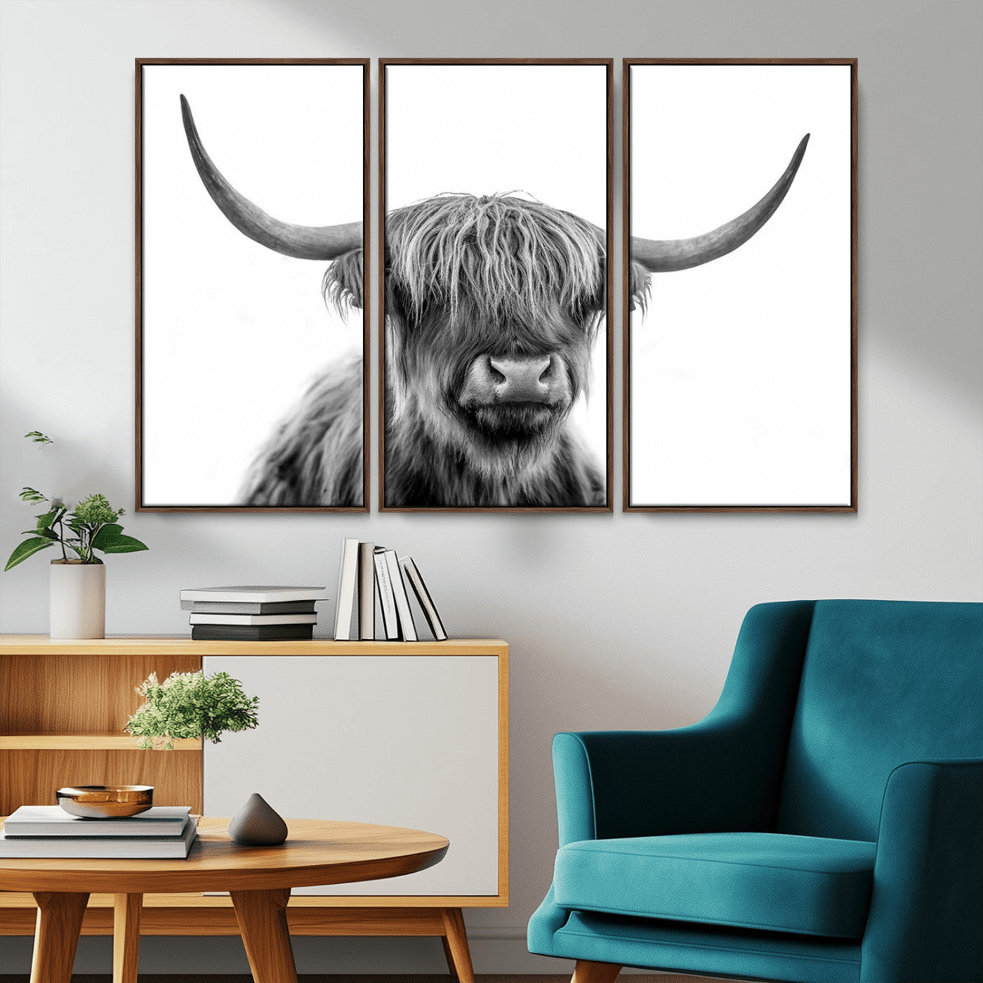 MGV-FC-48X32-3P - Scottish Highland Cow Cattle Art Print Wall Art Canvas Print for Farmhouse Decor, Framed Scottish