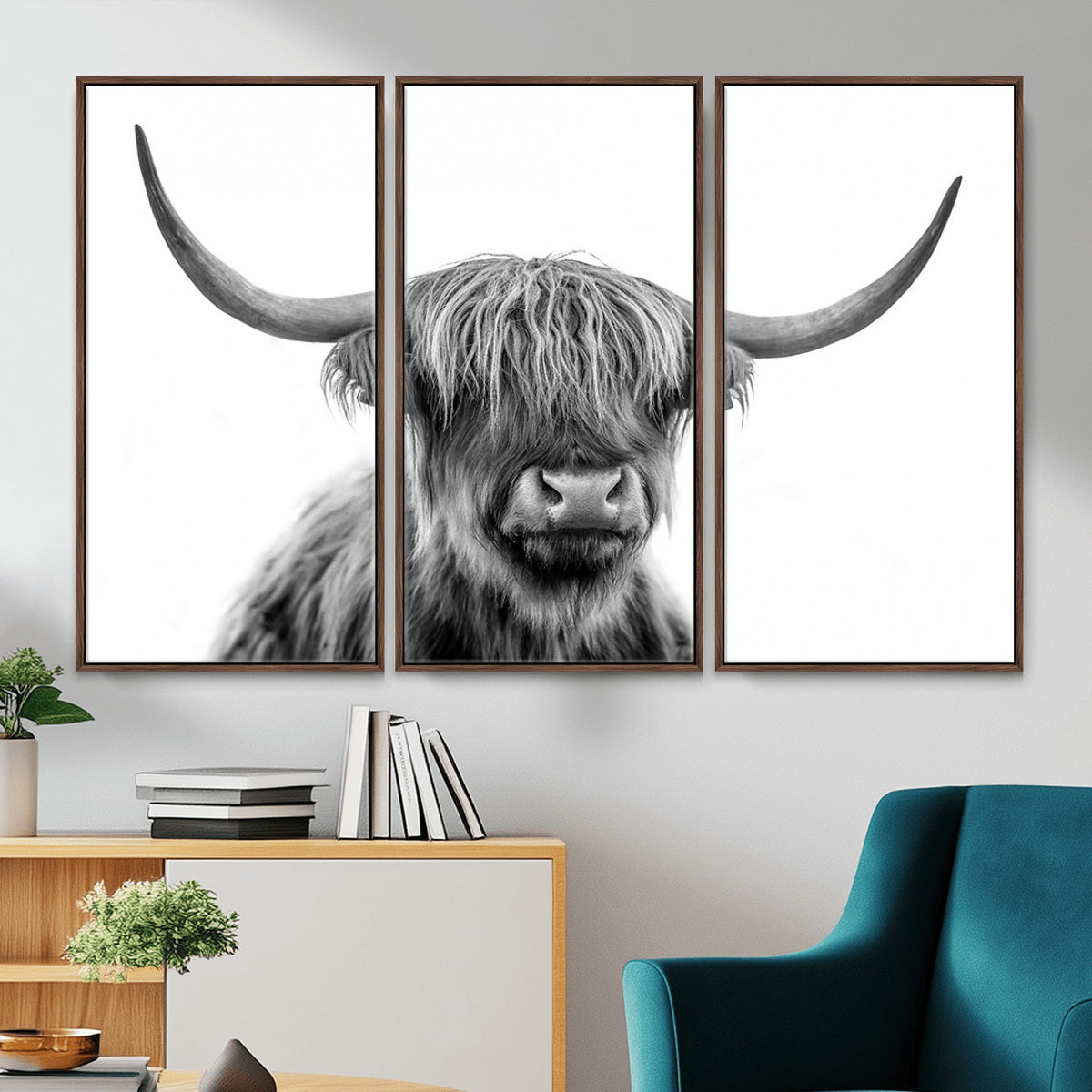 75503-_Poster-30x20 - Scottish Highland Cow Cattle Art Print Wall Art Canvas Print for Farmhouse Decor, Framed Scottish