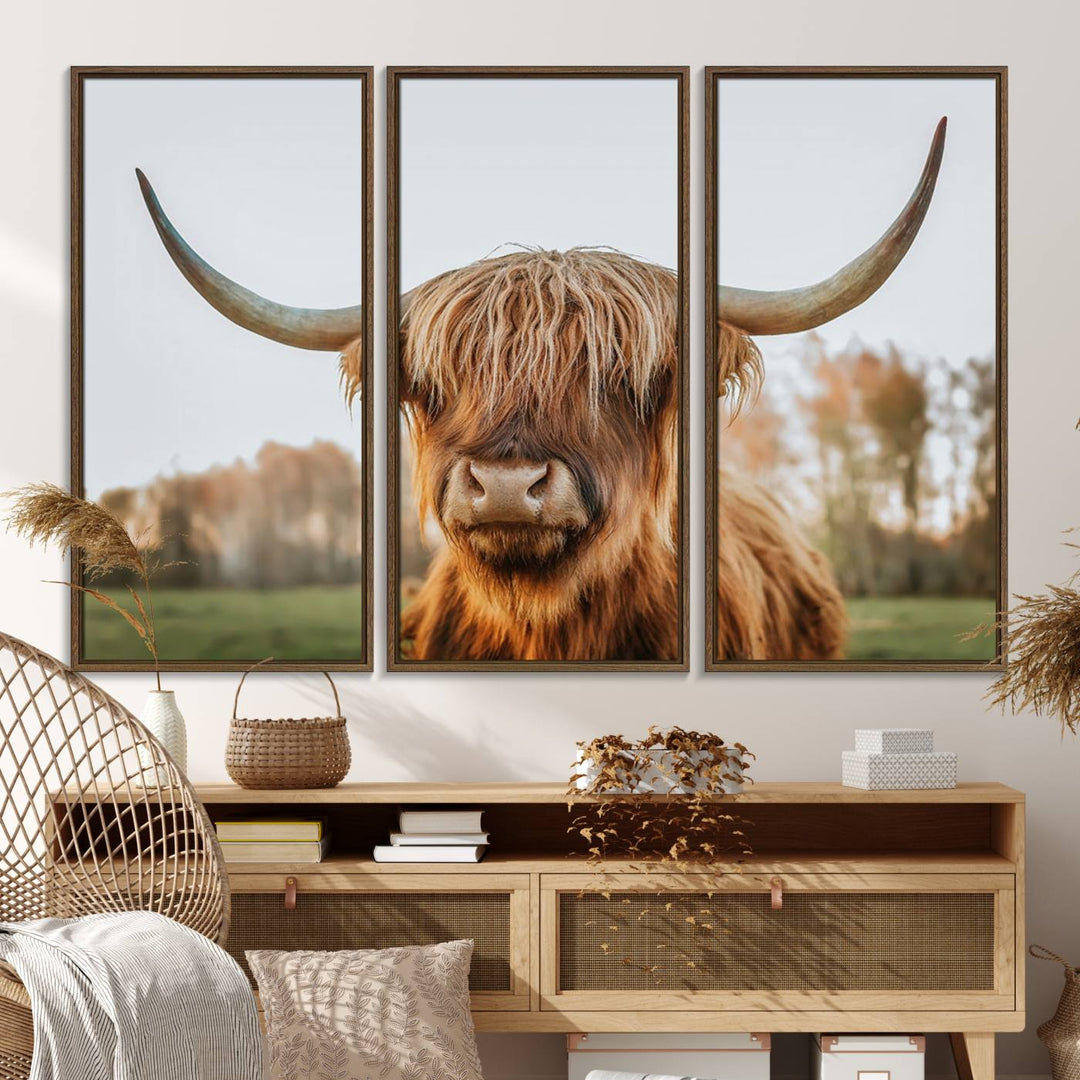 A dining room featuring a Highland Cow Animal Scottish Cattle canvas.