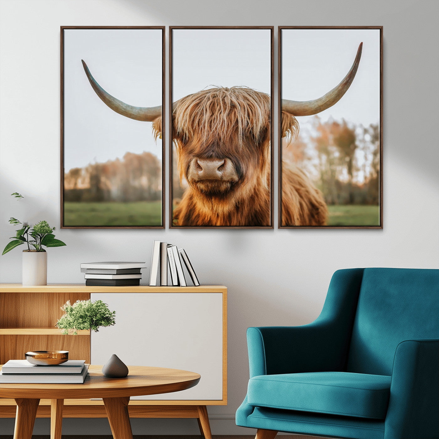 MGV-FC-48X32-3P - Highland Cow Animal Scottish Cattle Art Print Farmhouse Wall Art Canvas Print