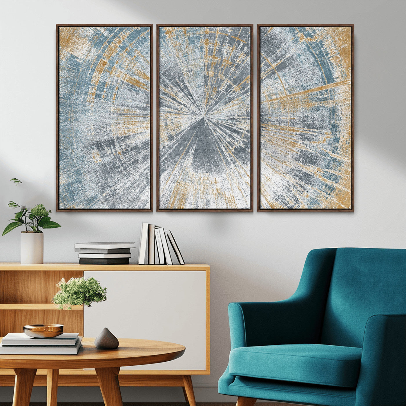 MGV-FC-48X32-3P - Radiant Abstract Wood Rings Canvas Art – Modern Triptych Wall Decor for Living Room or Farmhouse Decor