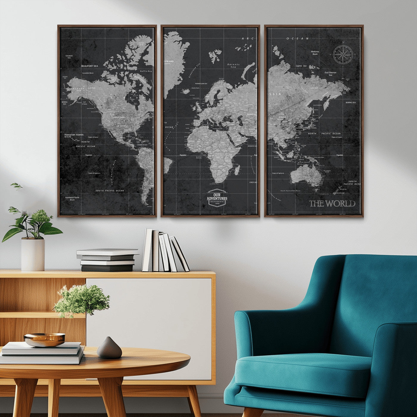 MGV-FC-48X32-3P - Push Pin World Map Canvas Print – Framed Wall Art for Couples to Track Their Travels – Anniversary