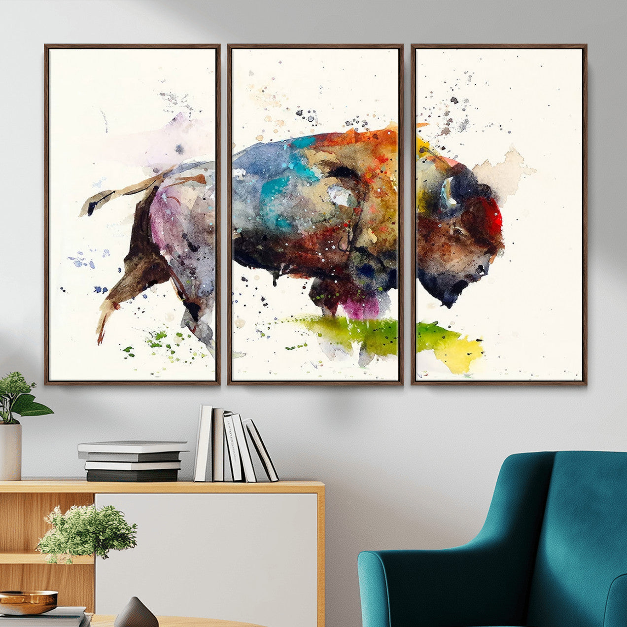 44504-MGV-CV-36X24 - Abstract Buffalo Wall Art, Western Watercolor Bison Canvas Print, Rustic Buffalo Art for Cowboy and