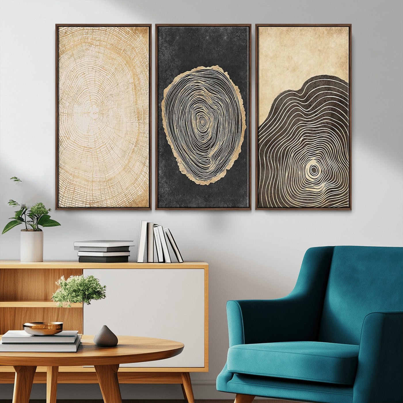 MGV-FC-48X32-3P - Tree Rings Canvas Wall Art Print – Minimalist Natural History in Modern Decor - Minimalist Boho Wall
