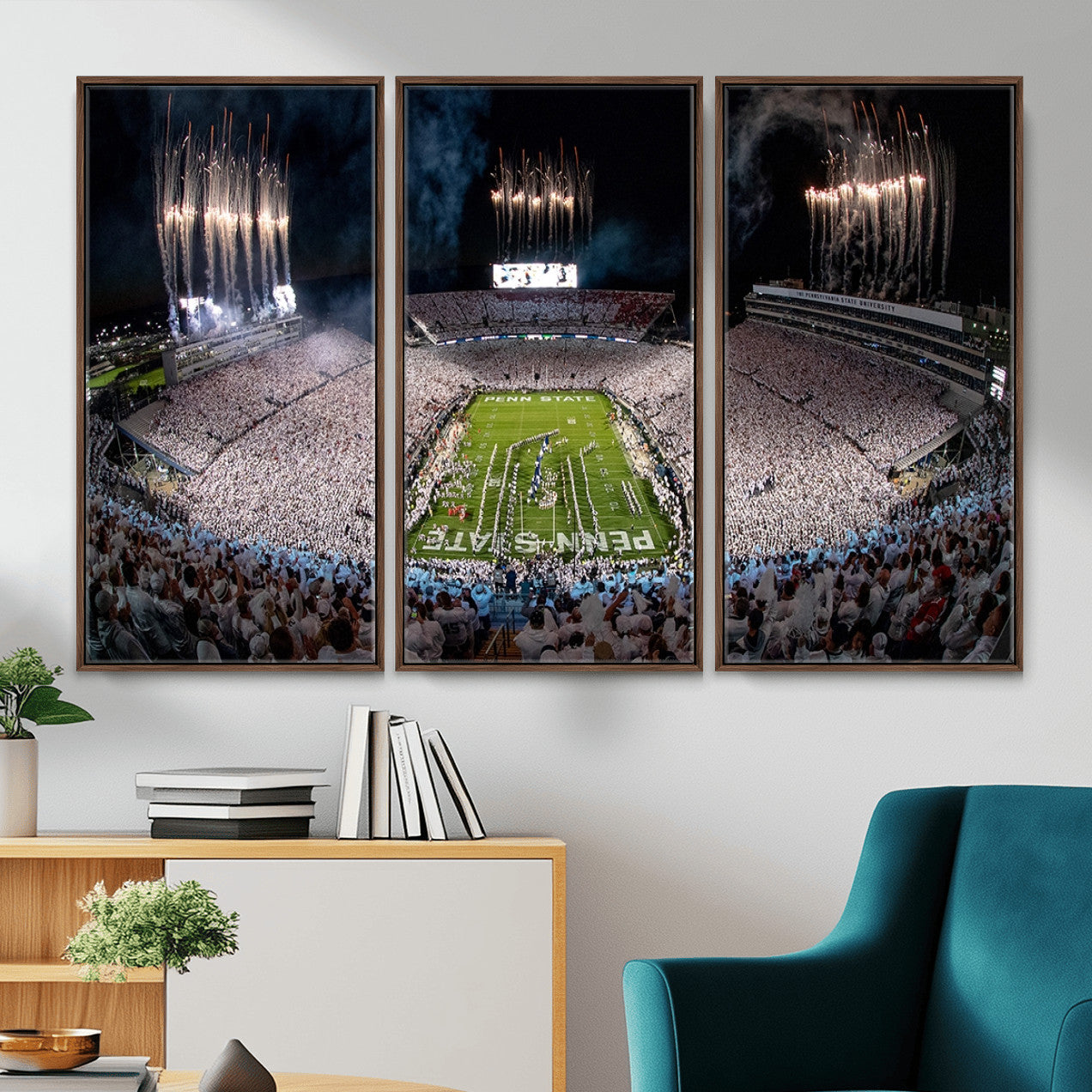 11391-MGV-CV-36X24 - Penn State Football Wall Art Canvas Print – Framed Stadium Game Day Sports Team Spirit Artwork for Home, Office