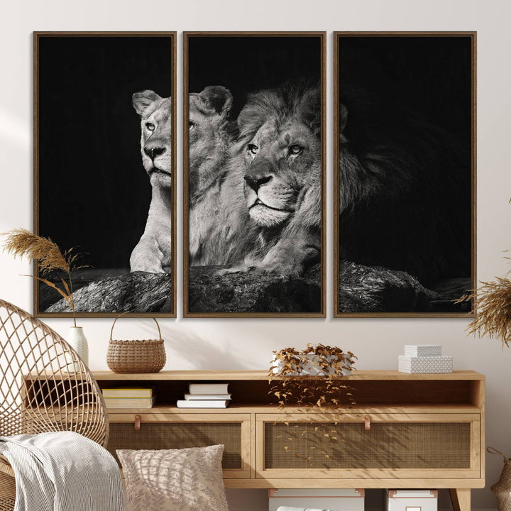 The Lion Couple Canvas Wall Art Print hangs prominently.