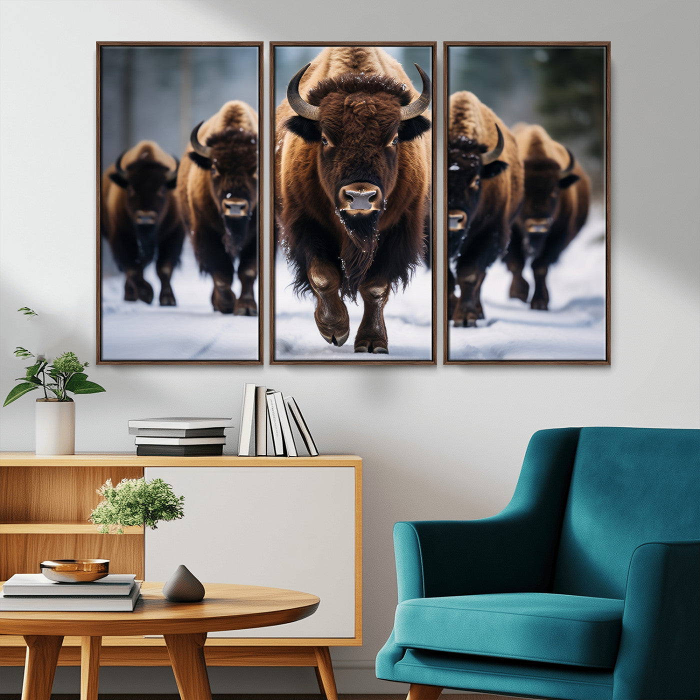 MGV-FC-48X32-3P - Buffalo Wall Art Canvas Print, American Bison Herd Wall Art Canvas Print - Bison Canvas Print
