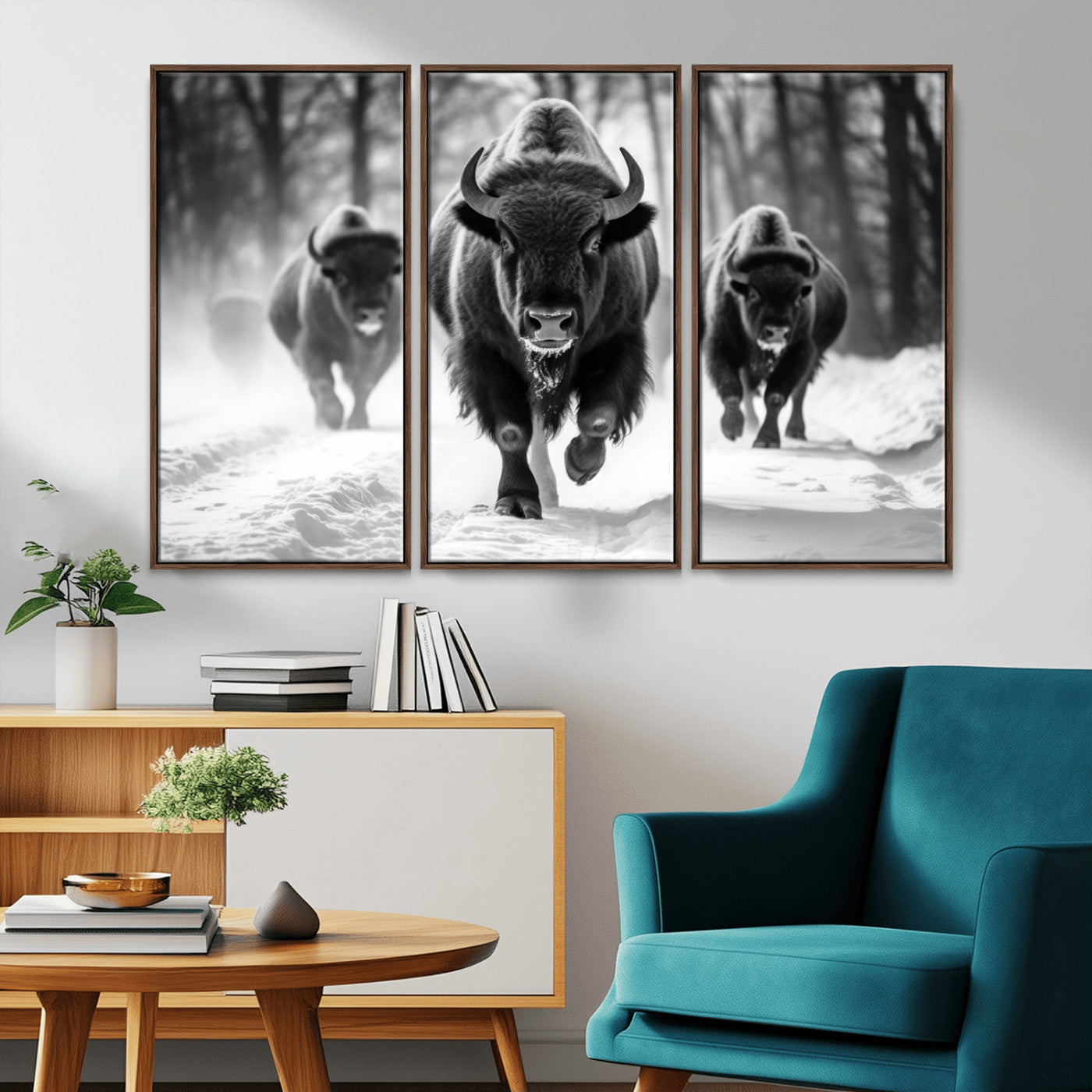 MGV-FC-48X32-3P - Buffalo Wall Art Canvas Print, Bison Family Wall Art Canvas Print