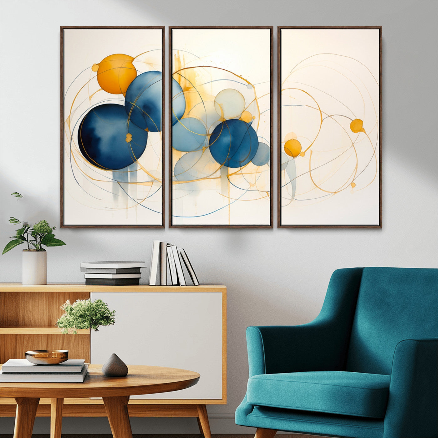 -Geometric Blue Orange Abstract Wall Art Canvas, Geometric Blue Orange Canvas Print