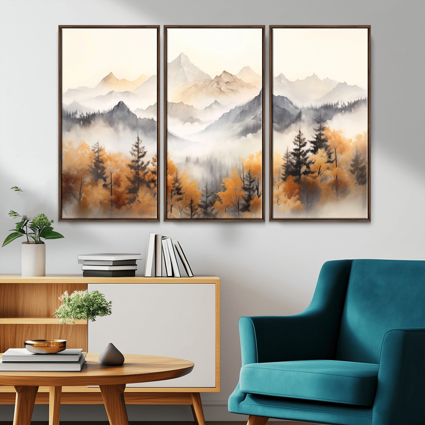 MGV-FC-48X32-3P - Abstract Mountain Wall Art | Misty Mountain Forest and Mountains Canvas Print for Living Room,