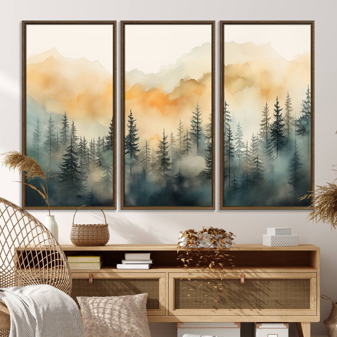 Abstract Forest Print - Mountain Wall Art showcasing a captivating design.