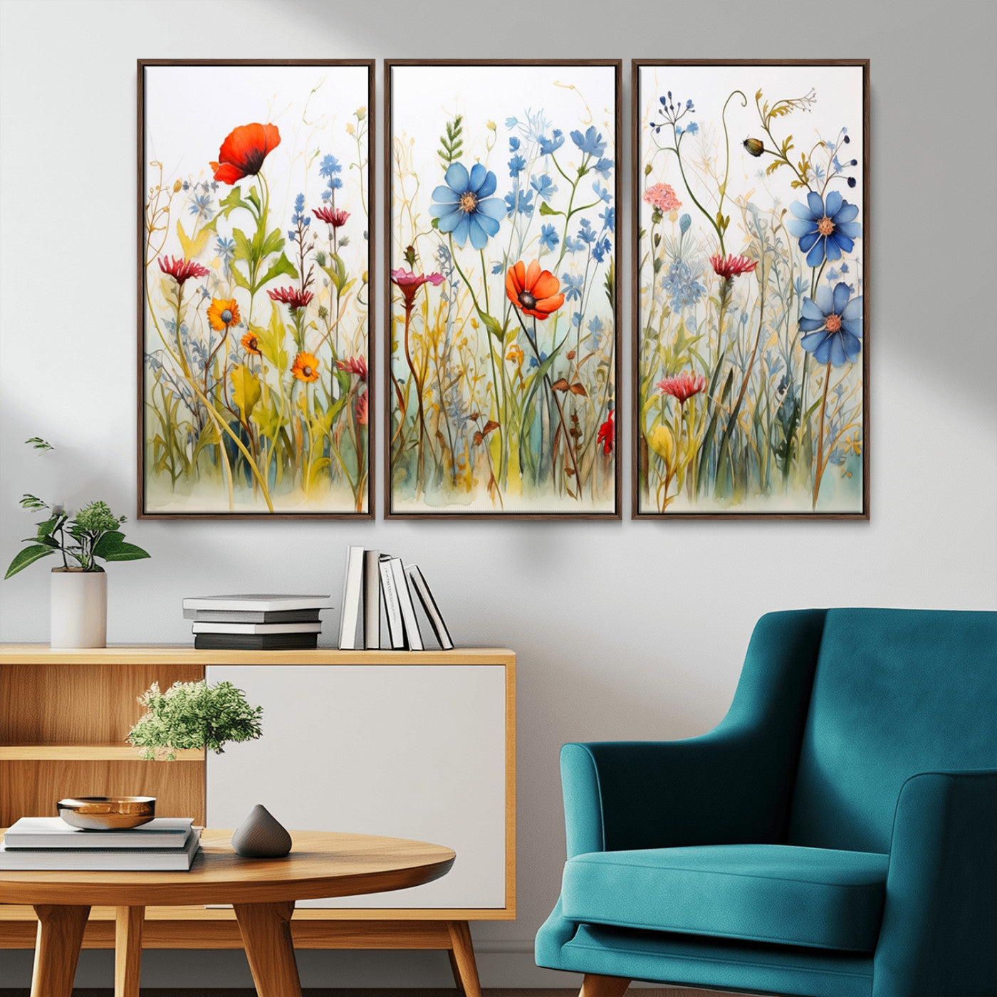 MGV-FC-48X32-3P - Colorful Wildflower Canvas Wall Art - Vibrant Floral Botanical Print, Bright Nature Decor for Living