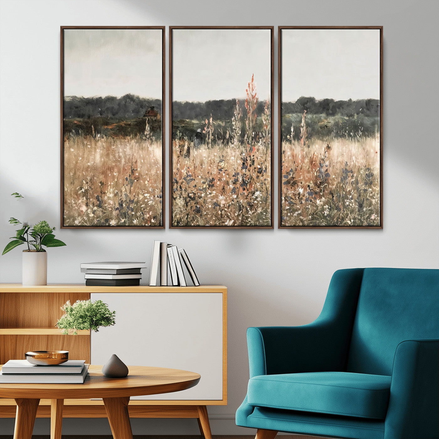 MGV-FC-48X32-3P - Abstract Wildflower Art Field Landscape Oil Painting Print, Country Field Wall Art - Framed Ready to Hang