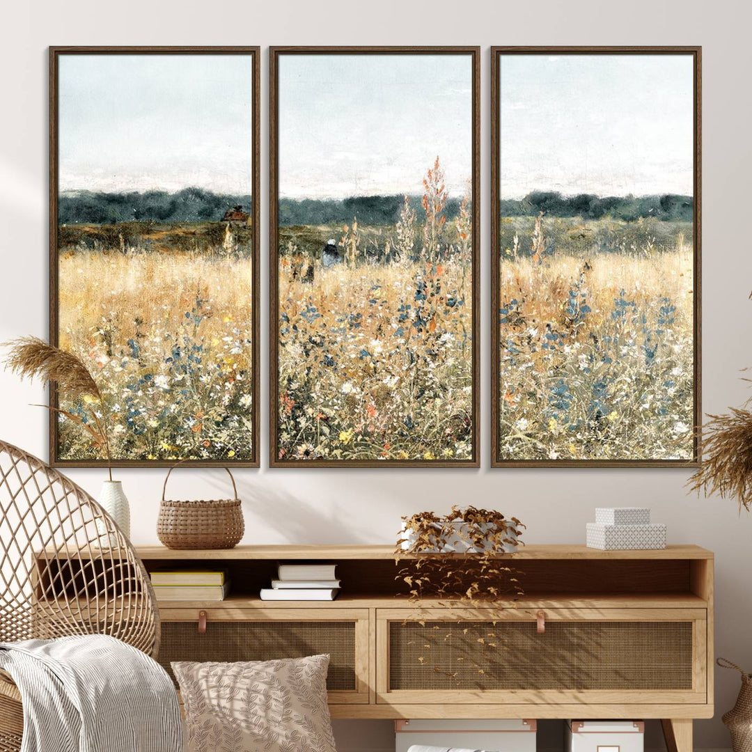 The Wildflower Field Wall Art adds a rustic touch to the space.