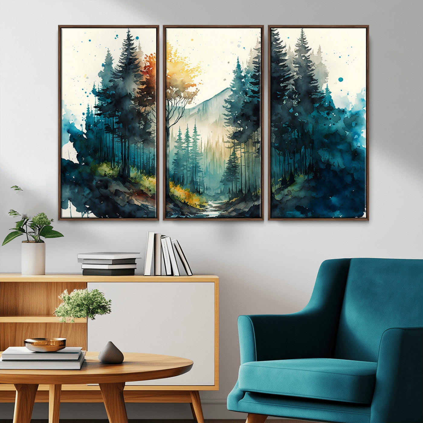 MGV-FC-48X32-3P - Watercolor Trees Forest Abstract Wall Art Canvas Print