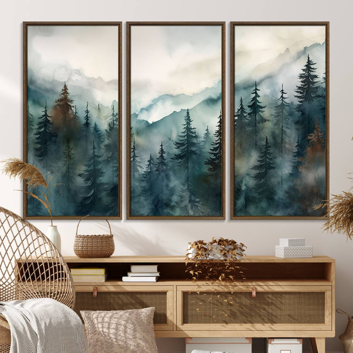 Serenity Forest Wall Art Canvas above the table adds a nature-inspired vibe to the space.