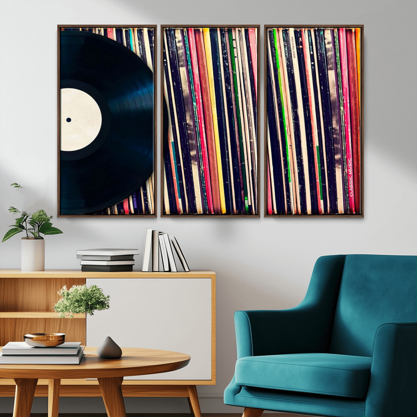 MGV-FC-48X32-3P - Vinyl Record and Album Collection Canvas Wall Art - Retro Music Decor for Living Room, Vintage Vinyl Lover’s Set