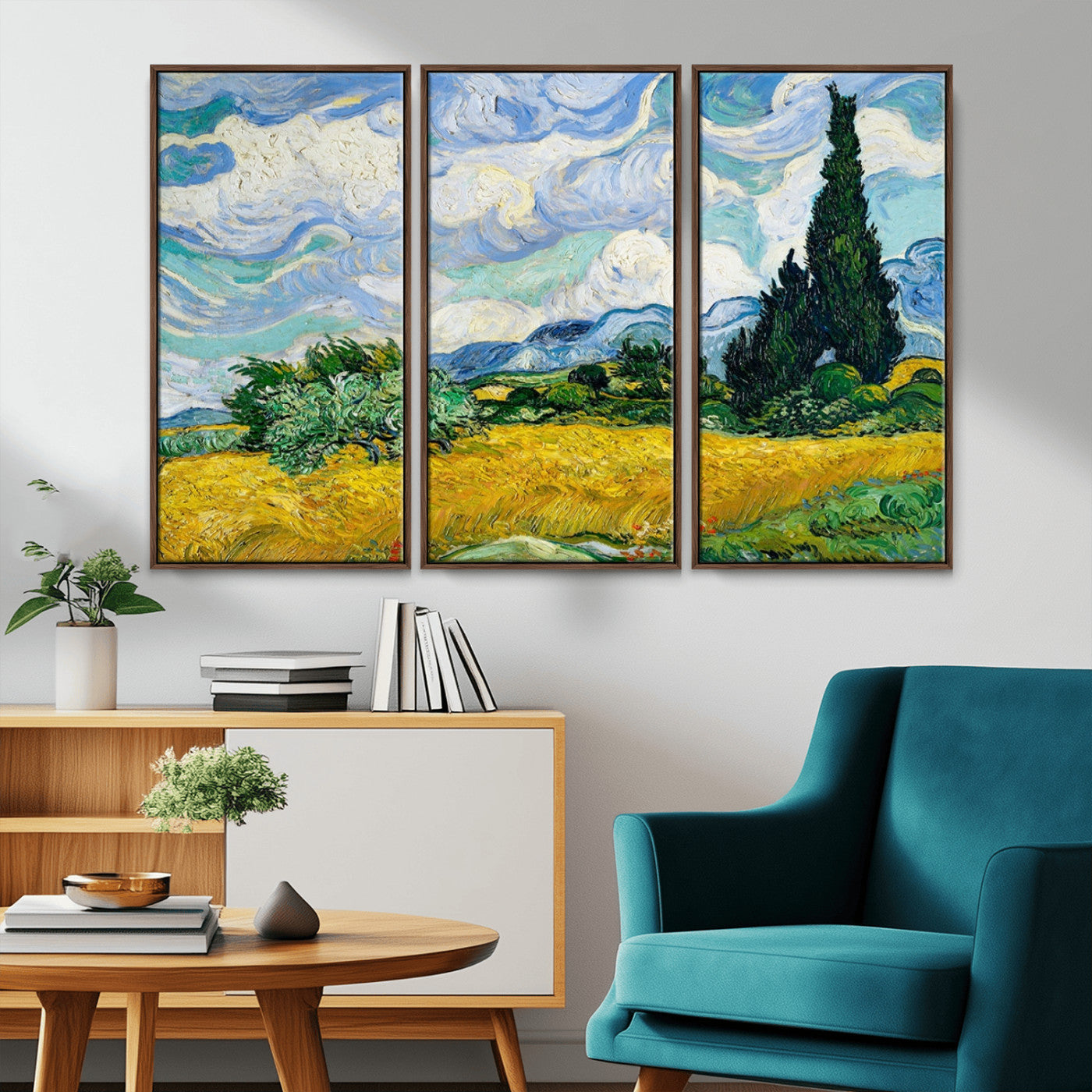 MGV-FC-48X32-3P - Wheatfield With Cypresses By Van Gogh Painting Wall Art Canvas Print