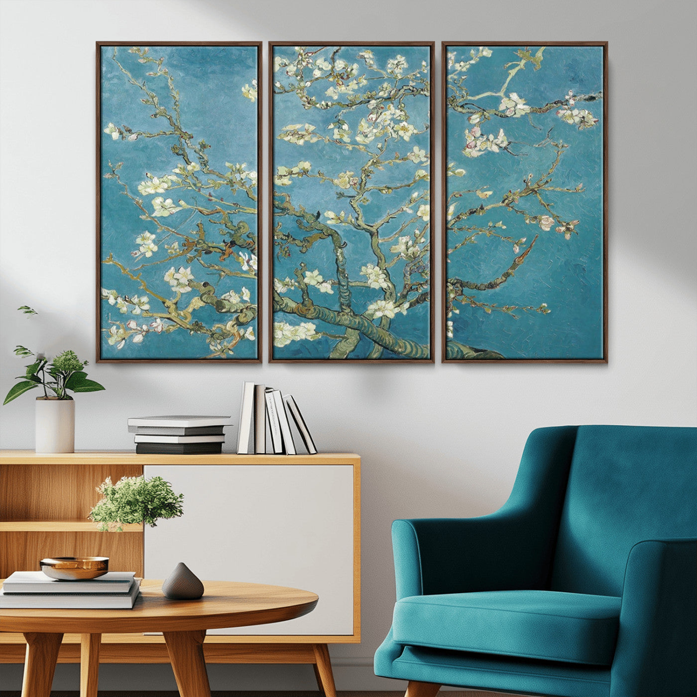 65607-MGV-FC-48X32-3P_Walnut-Vincent Van Gogh's Almond Blossom Abstract Wall Art Canvas, Van Gogh Almond Blossom Canvas Print
