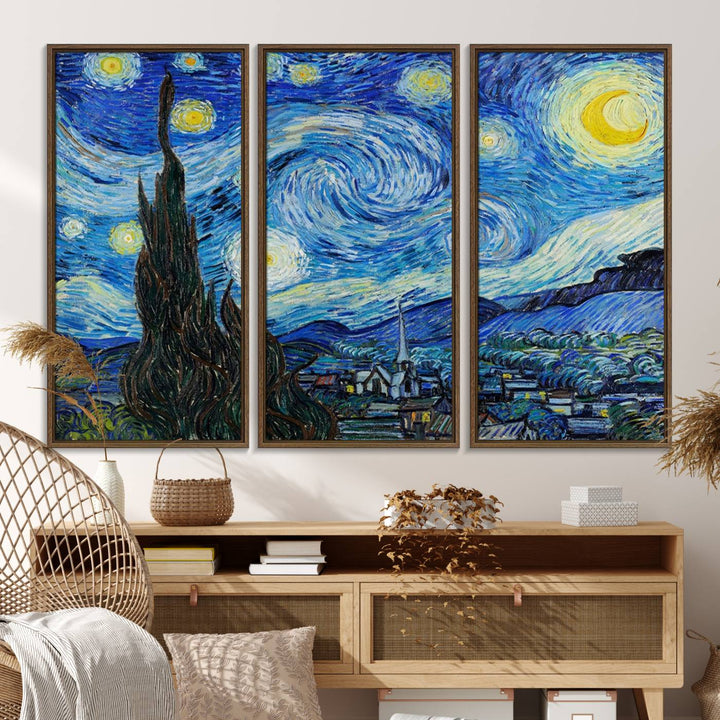 A canvas print of The Starry Night, offering museum-quality art, ready to hang.