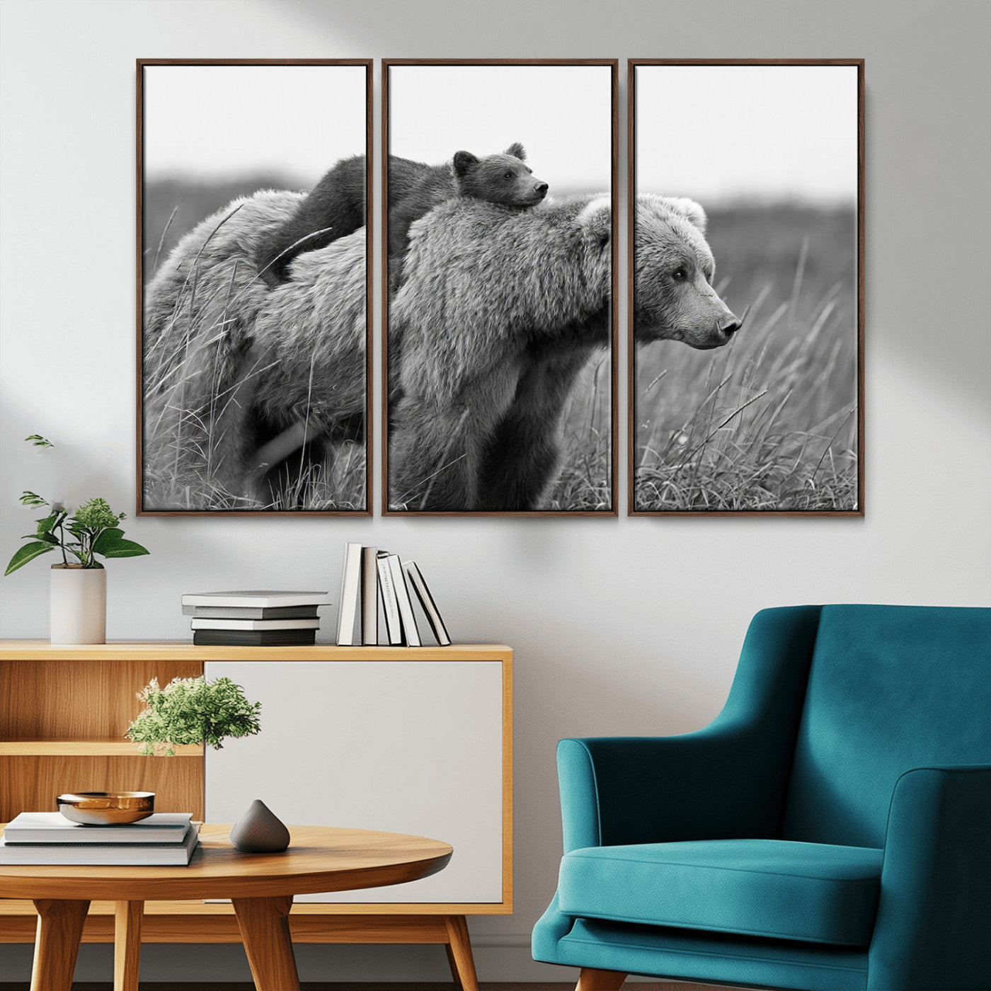MGV-FC-48X32-3P - Bear and Cub Wall Art Canvas | 399 Bear Cub Wildlife-Inspired Animal Art for Living Room or Office | Grizzly Bear Print of Photography