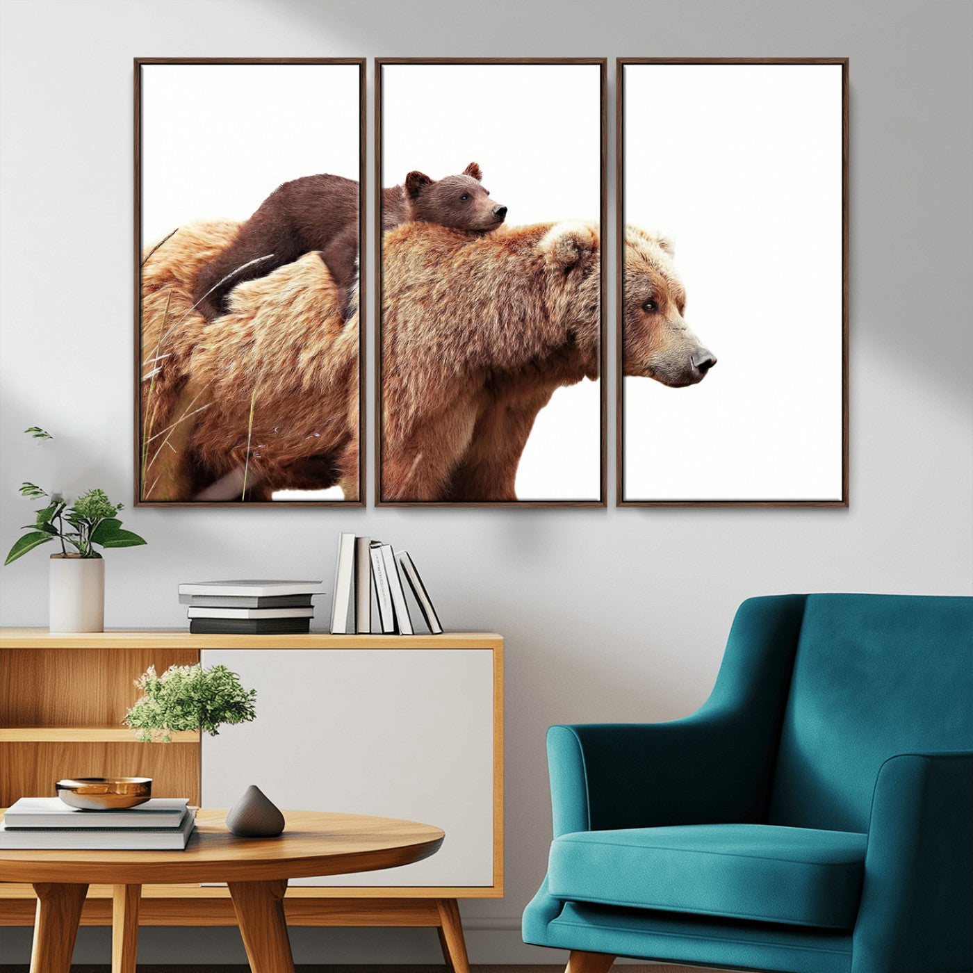 MGV-FC-48X32-3P - Mother and Baby Bear Canvas Wall Art - Adorable Wildlife Animal Print, Cozy Rustic Decor for Living Room,
