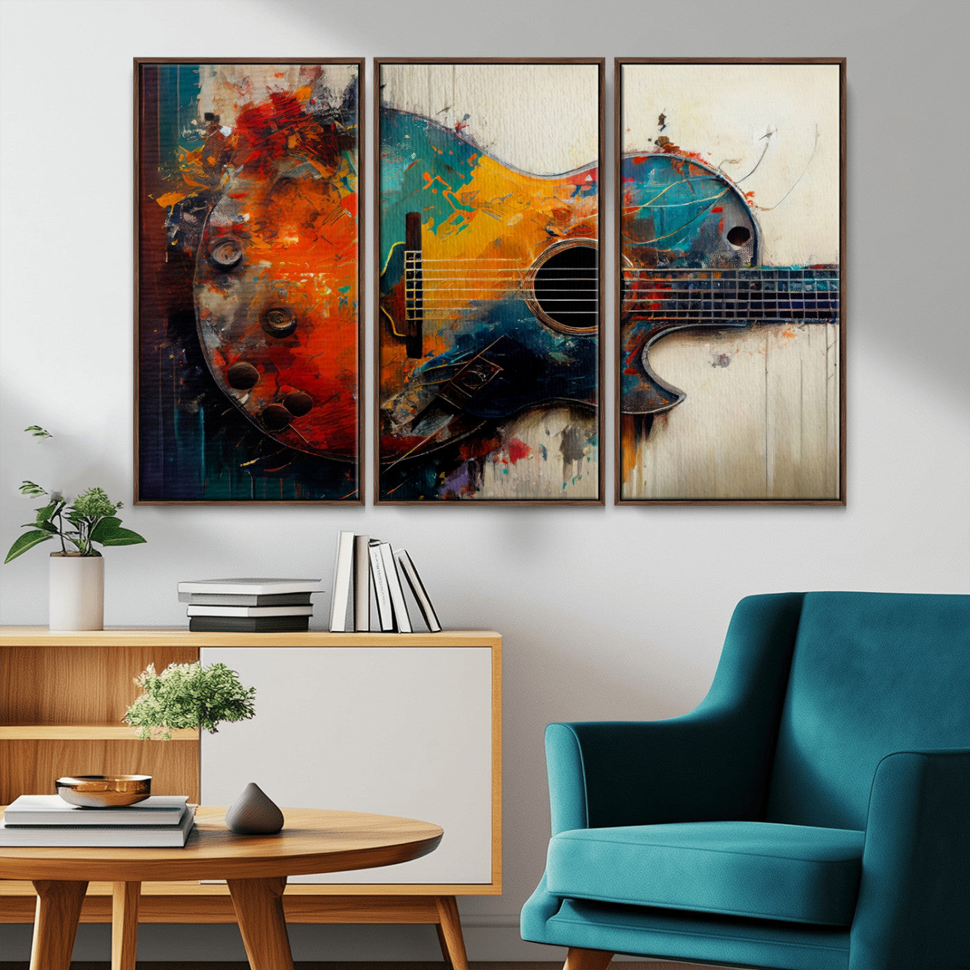 MGV-FC-48X32-3P - Abstract Guitar Wall Art Canvas | Vibrant Music-Inspired Art for Living Room or Studio | Colorful Music Decor Canvas Print