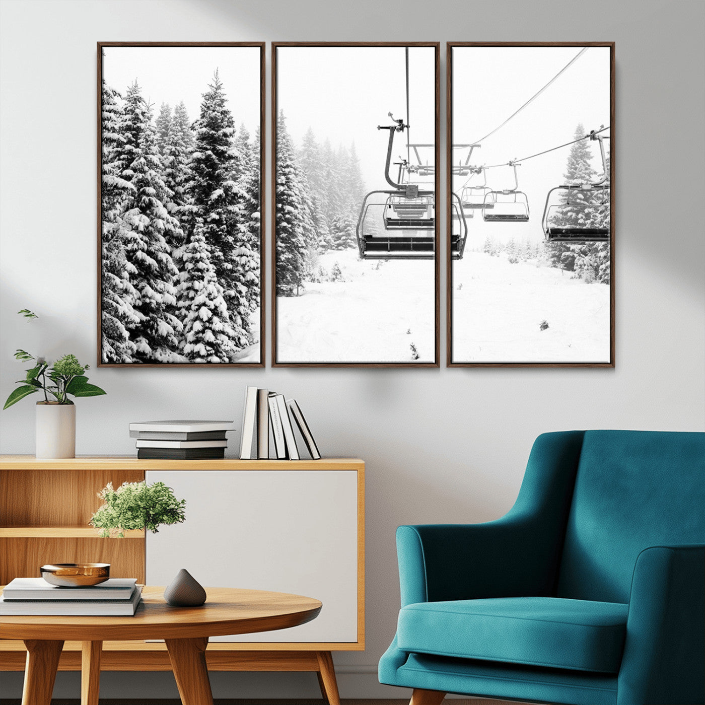 MGV-FC-48X32-3P - Ski Wall Art - Ski Lift Wall Art Canvas Print Snow Covered Spruce Trees Winter Wall Art Ski Skier Gift Ski Resort Canvas Wall Art