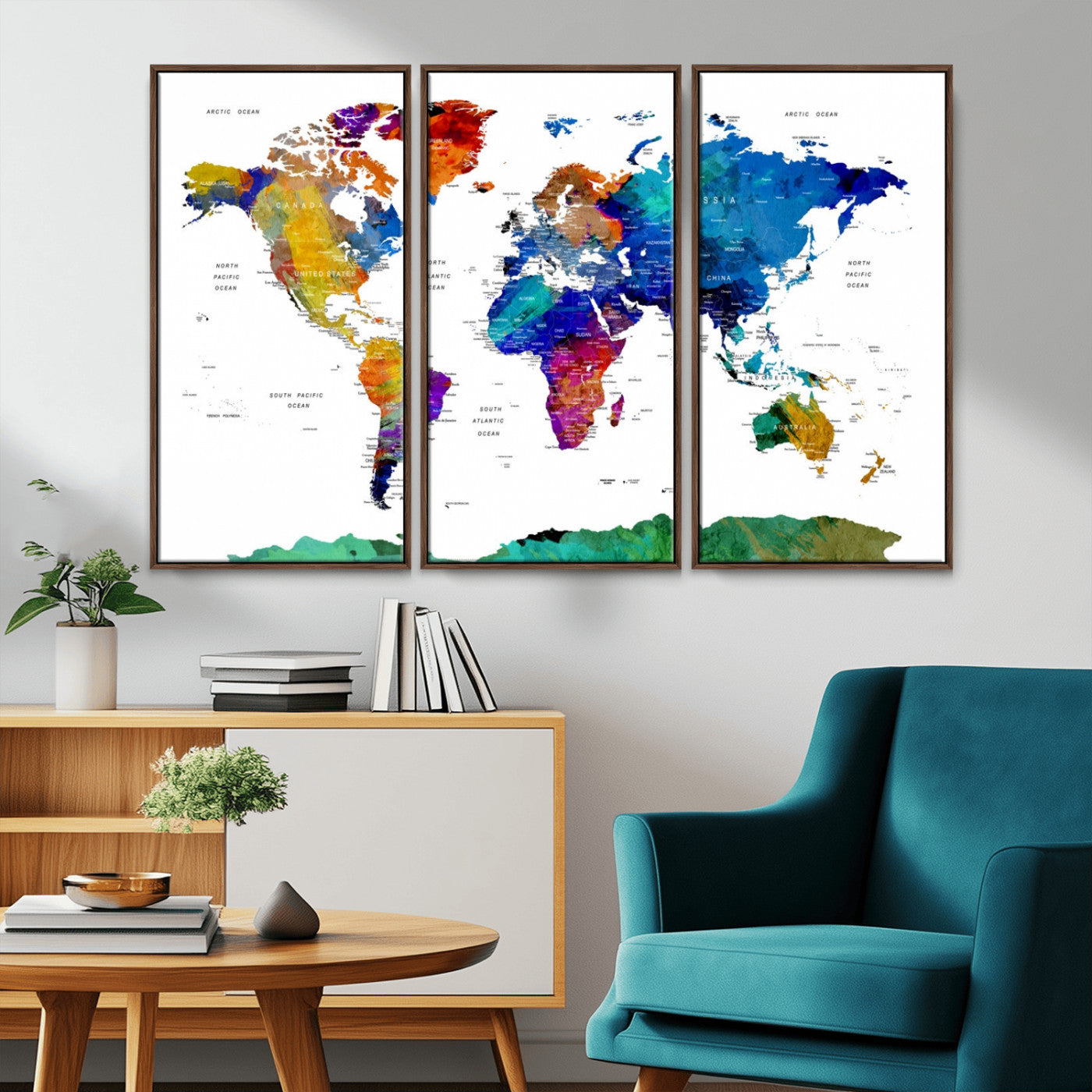 -Push Pin World Map Canvas Print – Framed Wall Art for Couples to Track Their Travels – Anniversary
