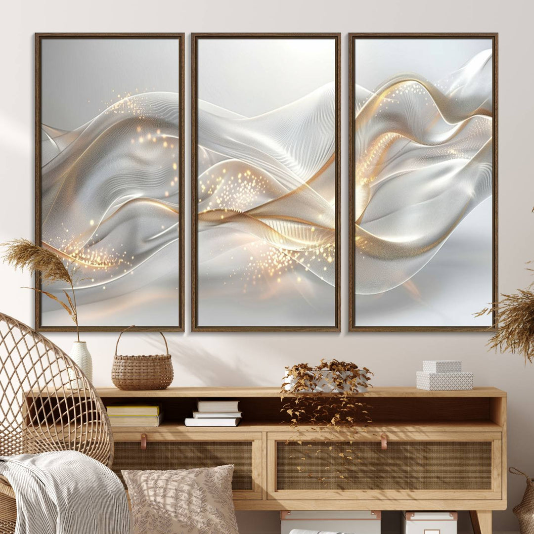 The Abstract Art Grey and Gold Lines Wall Art is a standout piece.