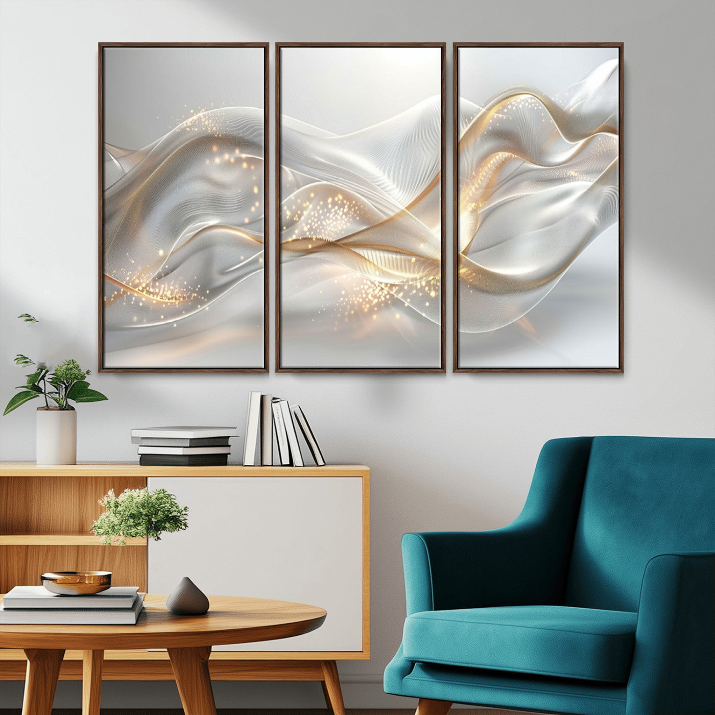 -Abstract art Grey and Gold Lines Wall Art
