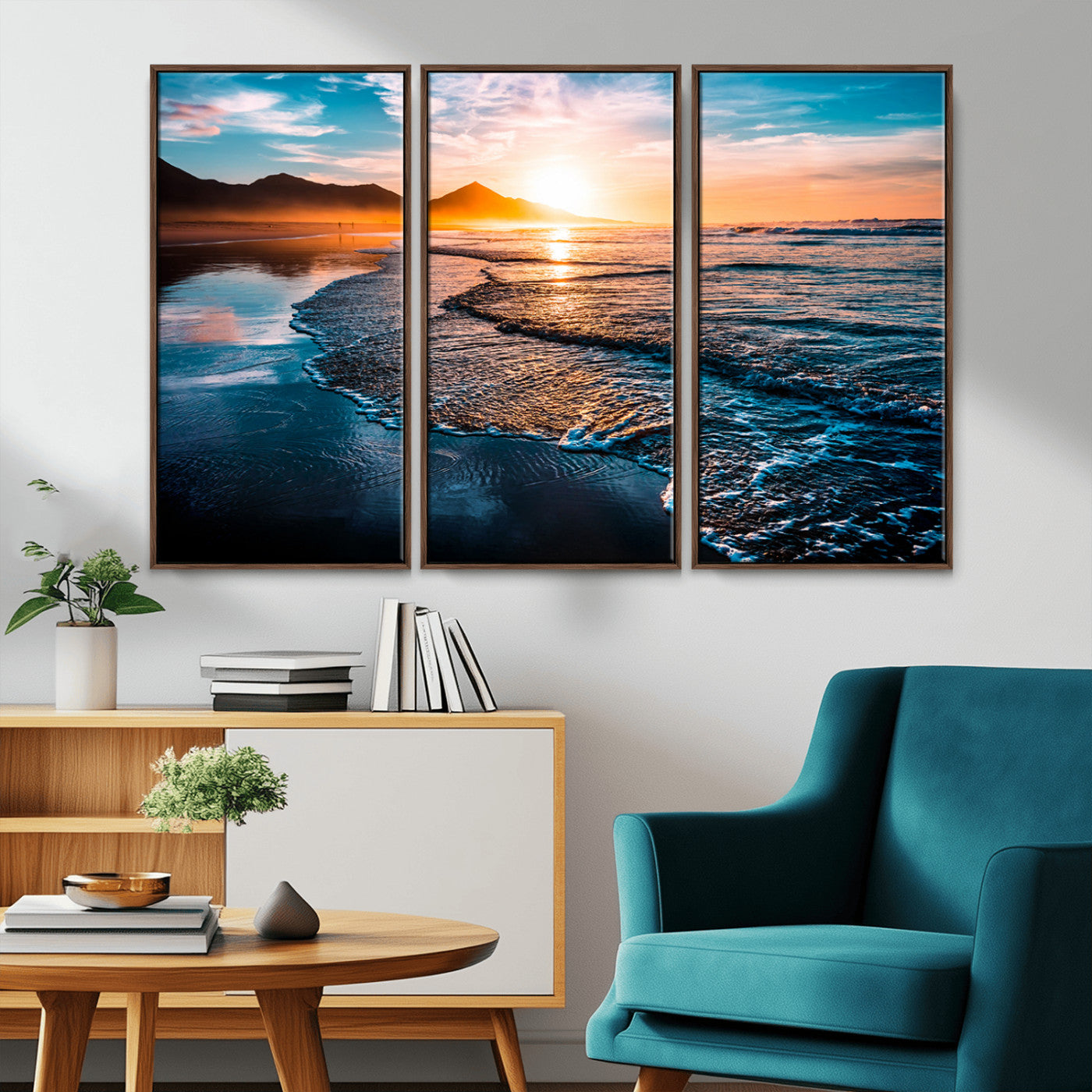 MGV-FC-48X32-3P - Beach Ocean Sunset on the Sea Wall Art Canvas, Beach Ocean Sunset Canvas Print