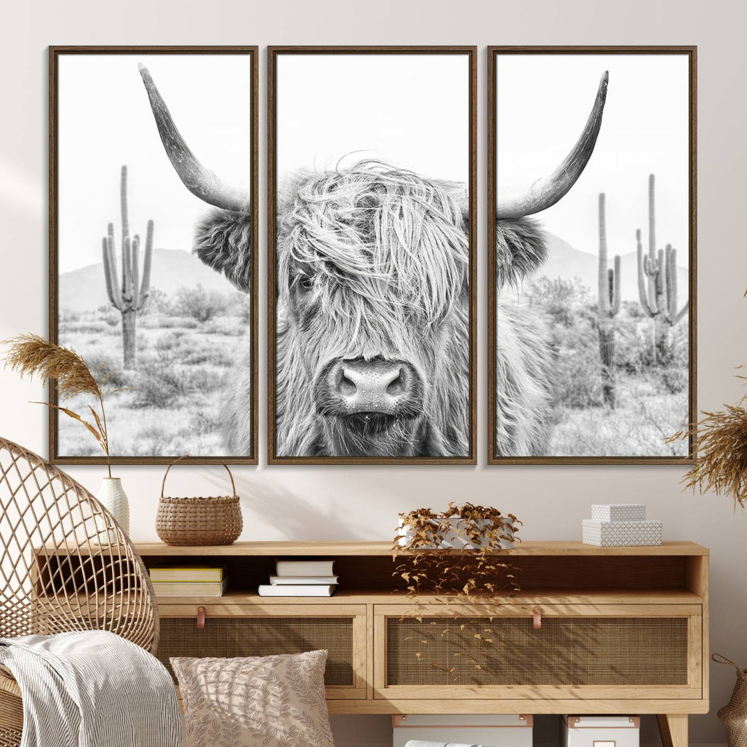 Enhance your kitchen with the Rustic Charm Cow Longhorn Bighorn Wall Art Canvas Print.