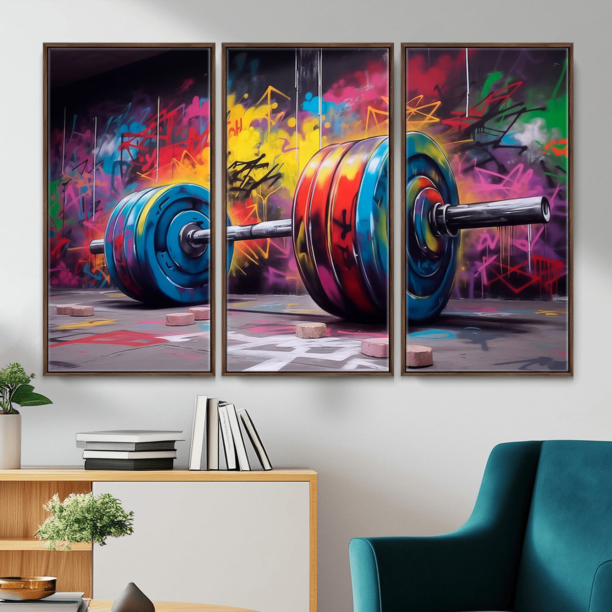 13549-MGV-CV-36X24 - Abstract Graffiti Barbell Canvas Wall Art | Urban Fitness Meets Bold Street Art