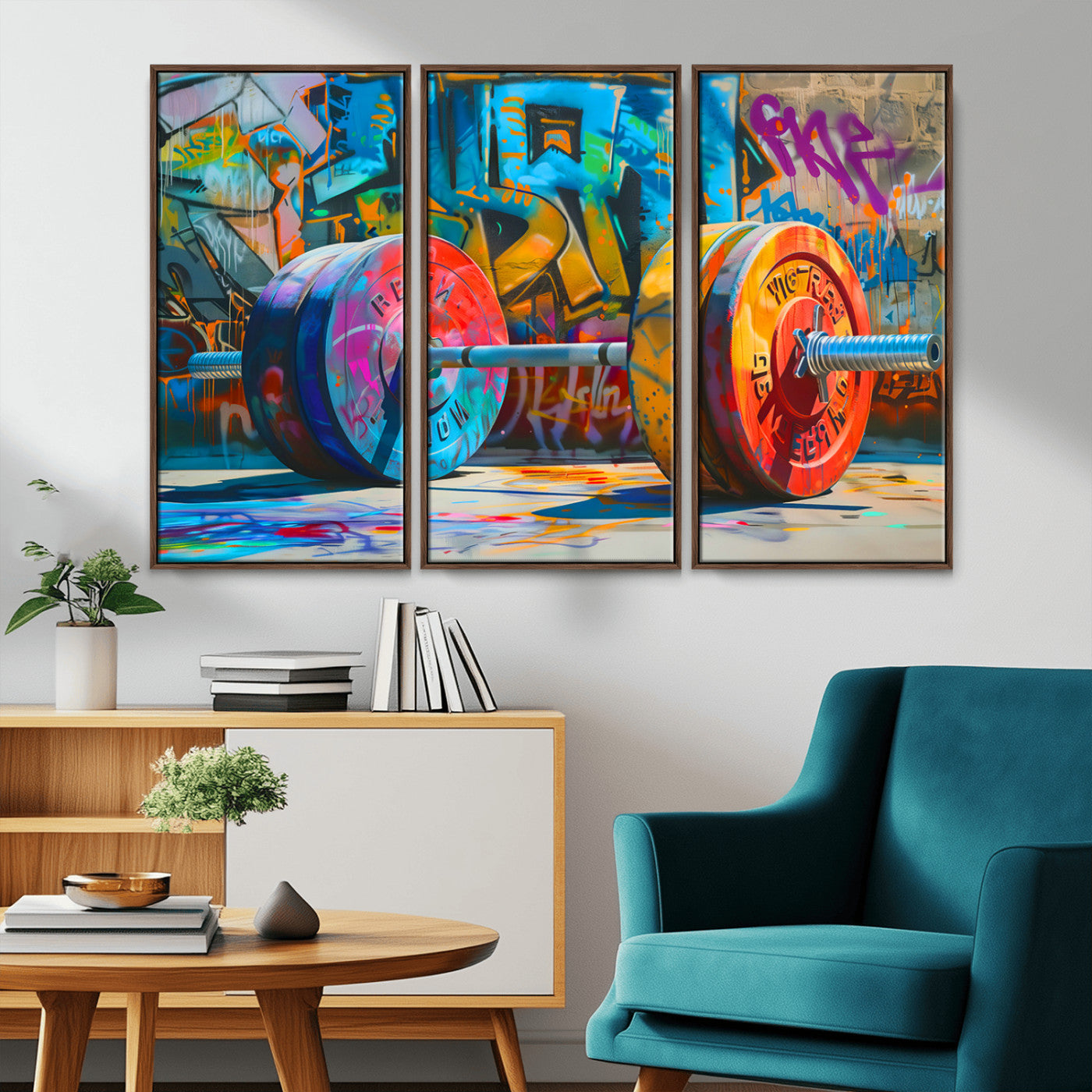 MGV-FC-48X32-3P - Fitness Gym Barbell Graffiti Wall Art Canvas Print