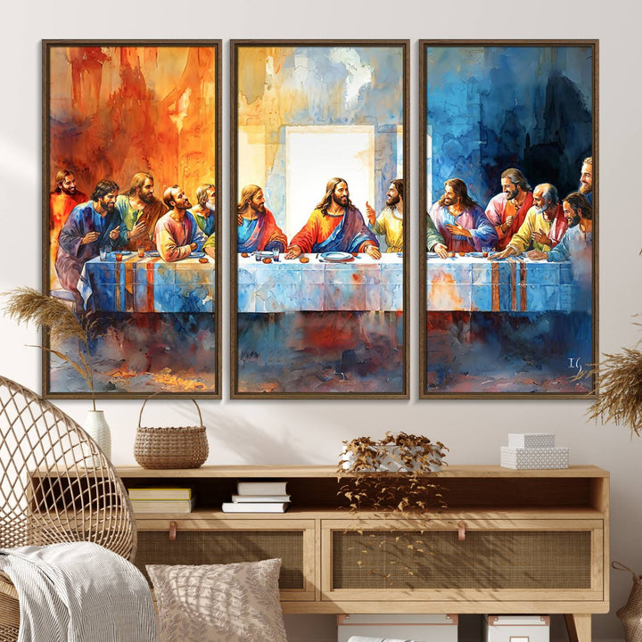 The Abstract Watercolor The Last Supper Wall Art with a gallery finish hangs prominently.