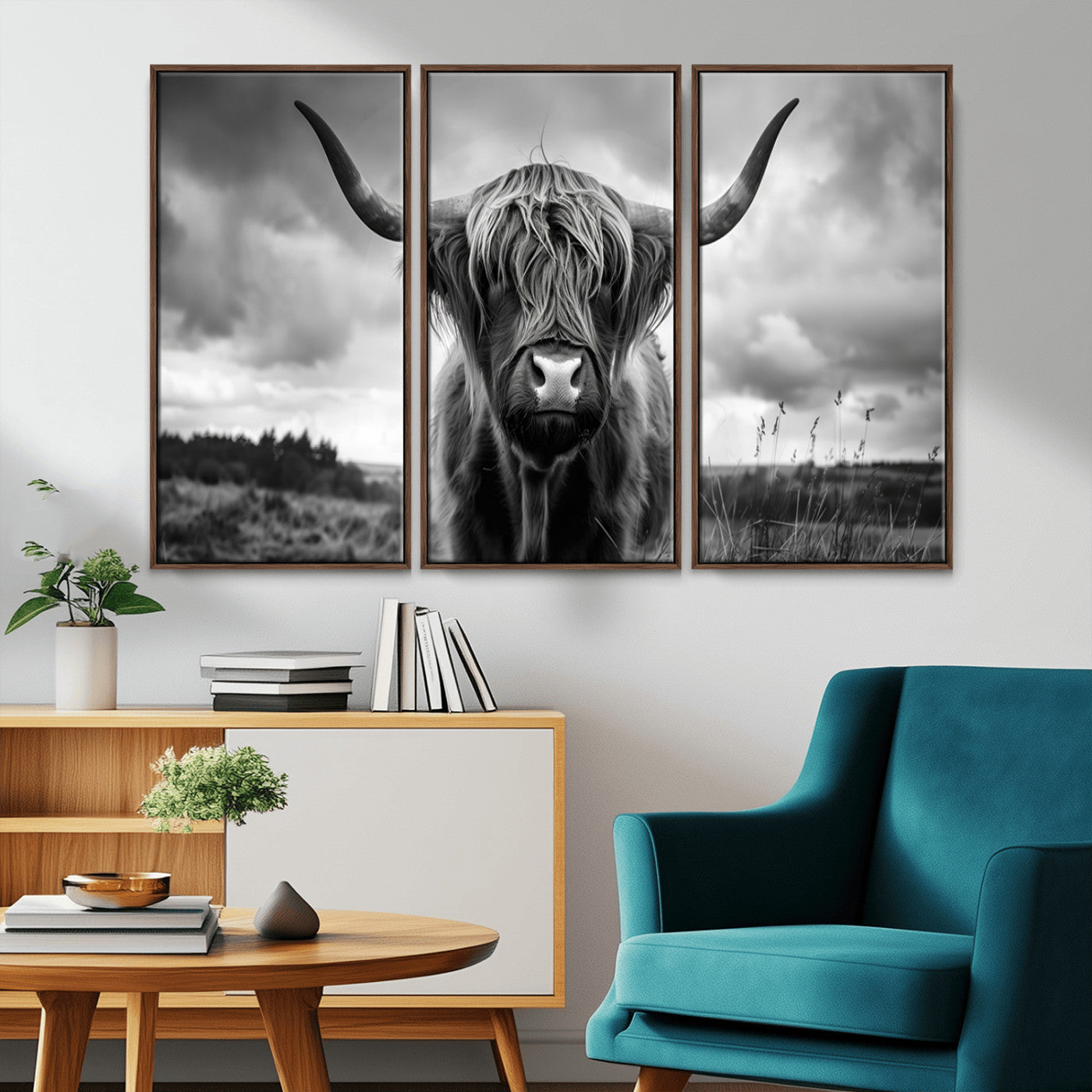 MGV-FC-48X32-3P - Scottish Cow Wall Art Canvas Print | Longhorn Wall Art | Bighorn Animal Wall Art