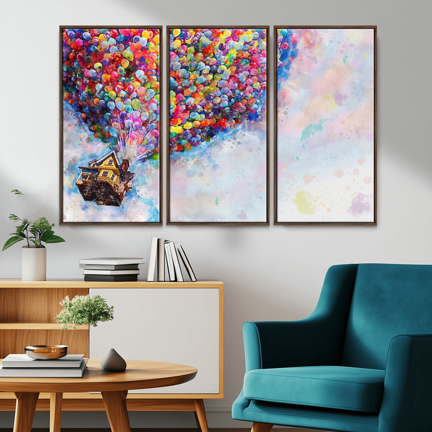 MGV-FC-48X32-3P - Don't Look Up Movie Canvas Wall Art - Vibrant Floating House and Balloons Scene, Tribute to Iconic